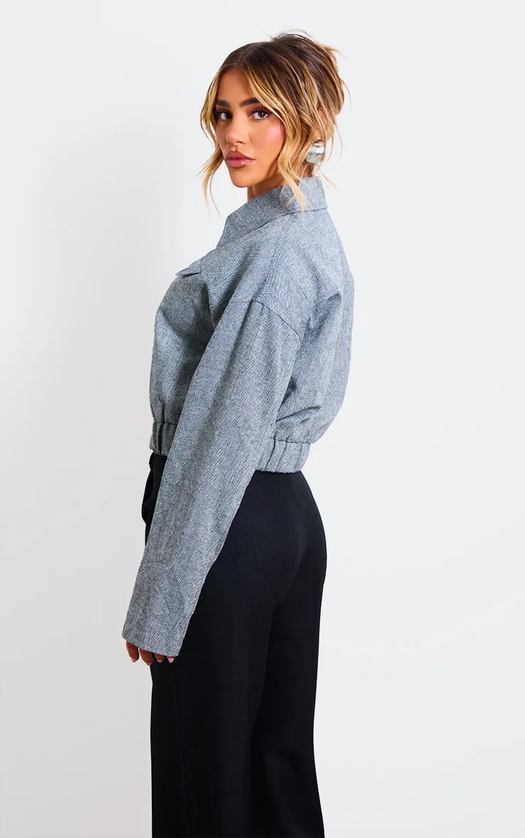 Grey Textured Collar Detail Cropped Bomber Jacket sold by Pretty Little Thing product image thumbnail 2