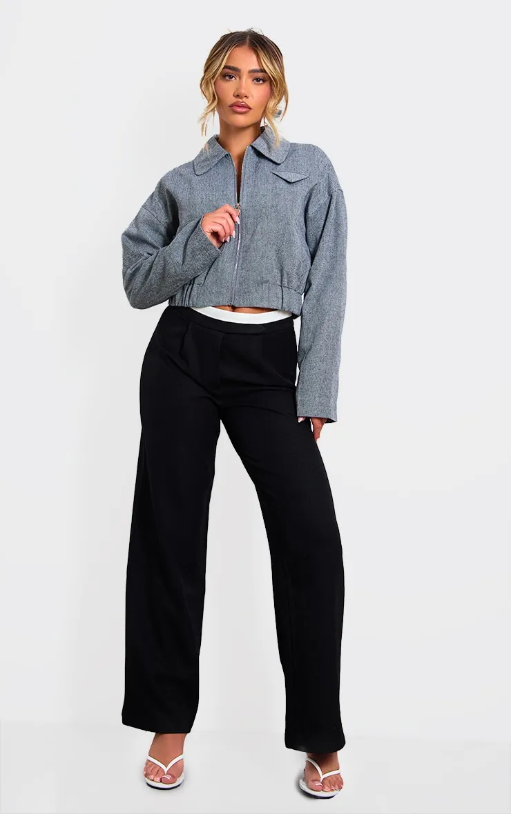 Grey Textured Collar Detail Cropped Bomber Jacket sold by Pretty Little Thing product image thumbnail 3