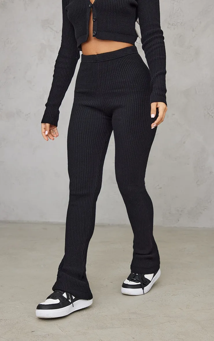 Petite Black Knitted Rib High Waisted Skinny Flares sold by Pretty Little Thing product image thumbnail 2