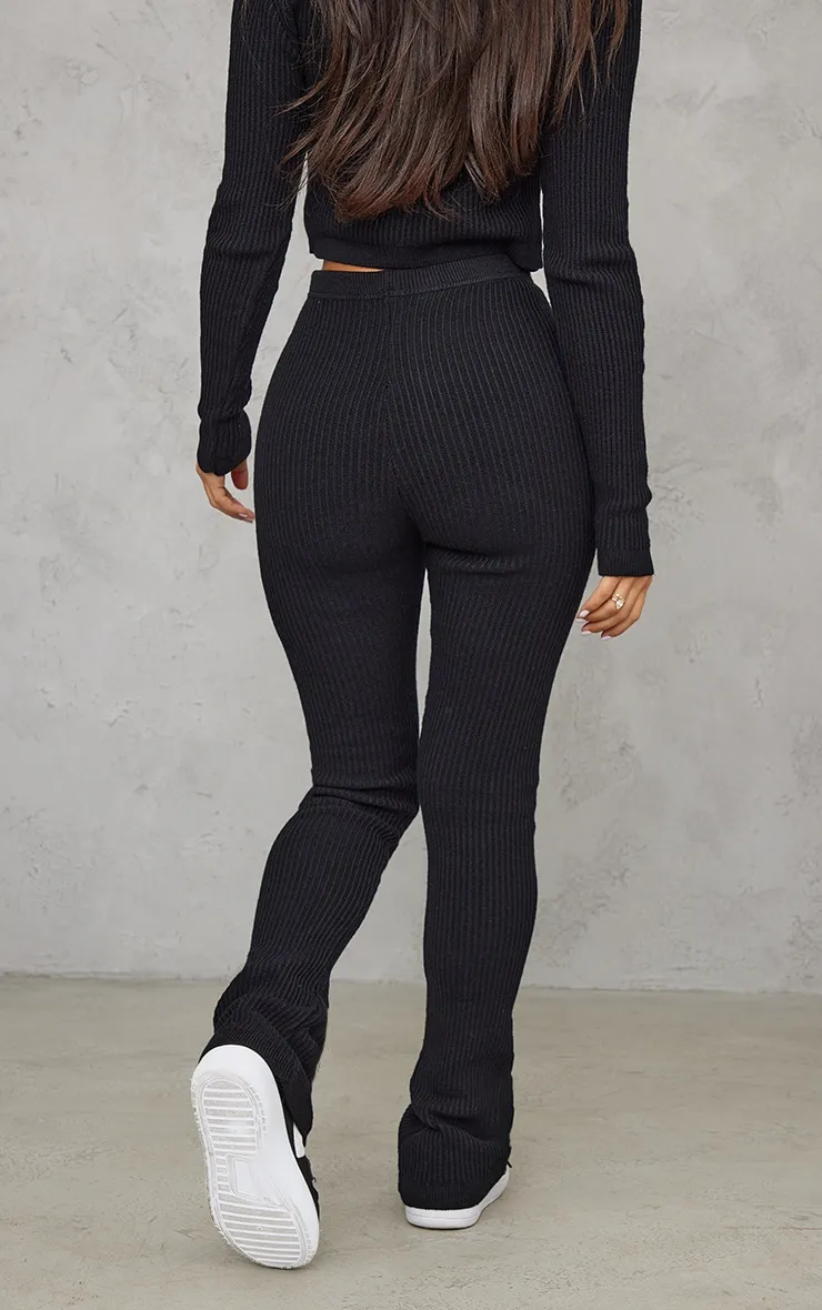 Petite Black Knitted Rib High Waisted Skinny Flares sold by Pretty Little Thing product image thumbnail 3