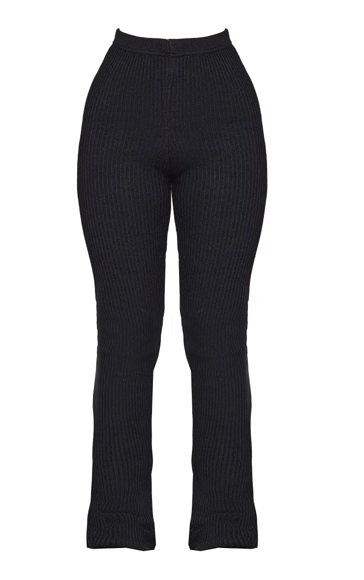 Petite Black Knitted Rib High Waisted Skinny Flares sold by Pretty Little Thing product image thumbnail 5
