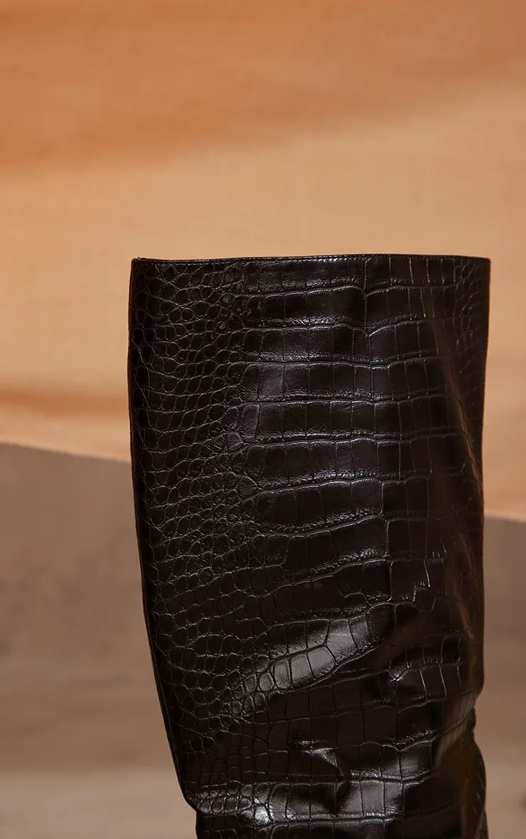 Black PU Croc Detail Point Toe Stiletto Heeled Knee Boots sold by Pretty Little Thing product image thumbnail 4