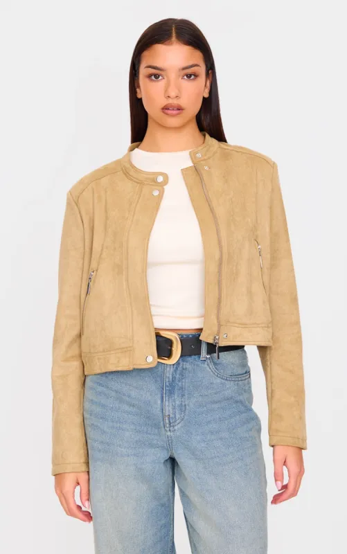 Latte Faux Suede Boxy Jacket made by Pretty Little Thing