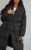 Maternity Black Oversized Collar Belted Longline Puffer Coat sold by Pretty Little Thing