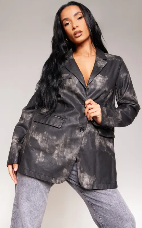 Black Washed PU Pocket Oversized Blazer sold by Pretty Little Thing
