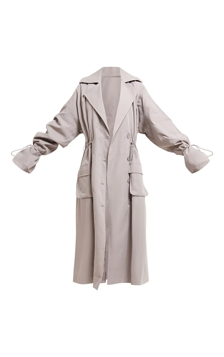 Grey Ruched Toggle Detail Trench Coat sold by Pretty Little Thing product image thumbnail 5