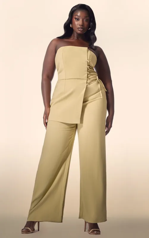 PLT Label Plus Chartreuse Overlay Panel Lace Up Tailored Jumpsuit sold by Pretty Little Thing