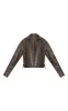 Brown Distressed Look Zip Boxy Trim Detail Biker Jacket sold by Pretty Little Thing