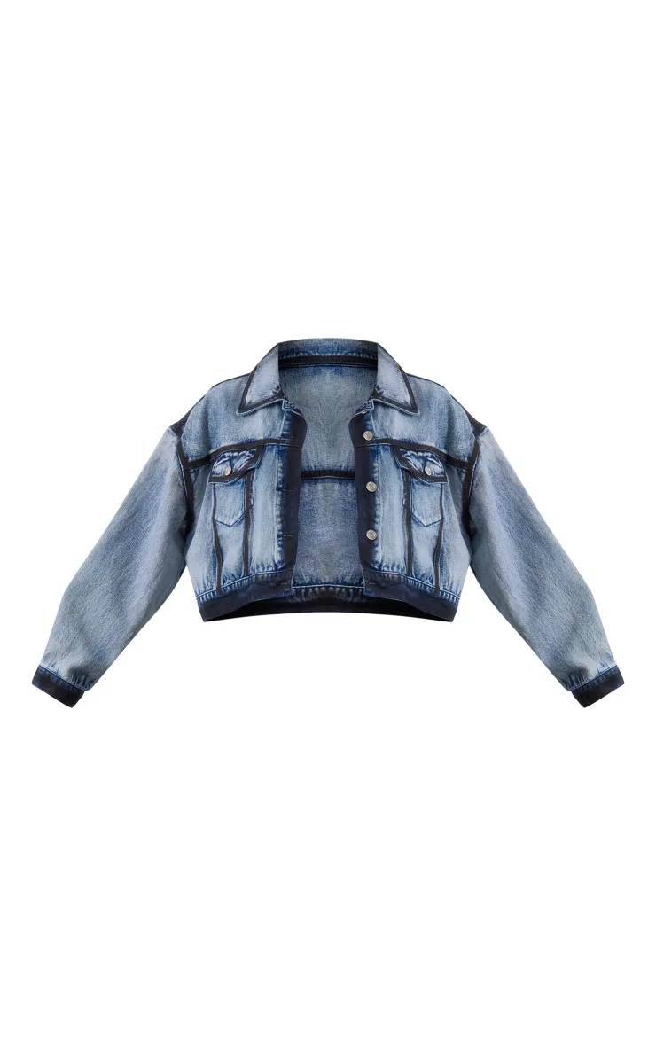 Indigo Blue Wash Contrast Edge Washed Down Cropped Denim Jacket sold by Pretty Little Thing product image thumbnail 5