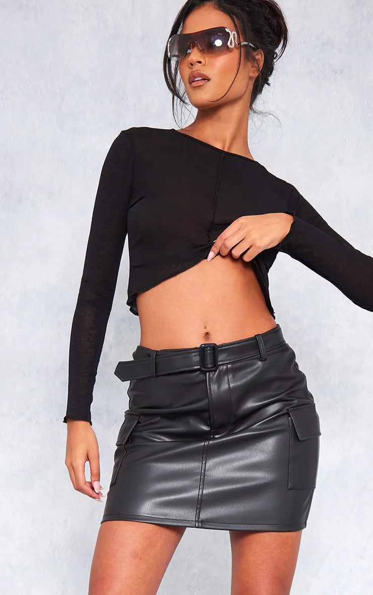 Tall Black Faux Leather Belted Micro Mini Skirt sold by Pretty Little Thing