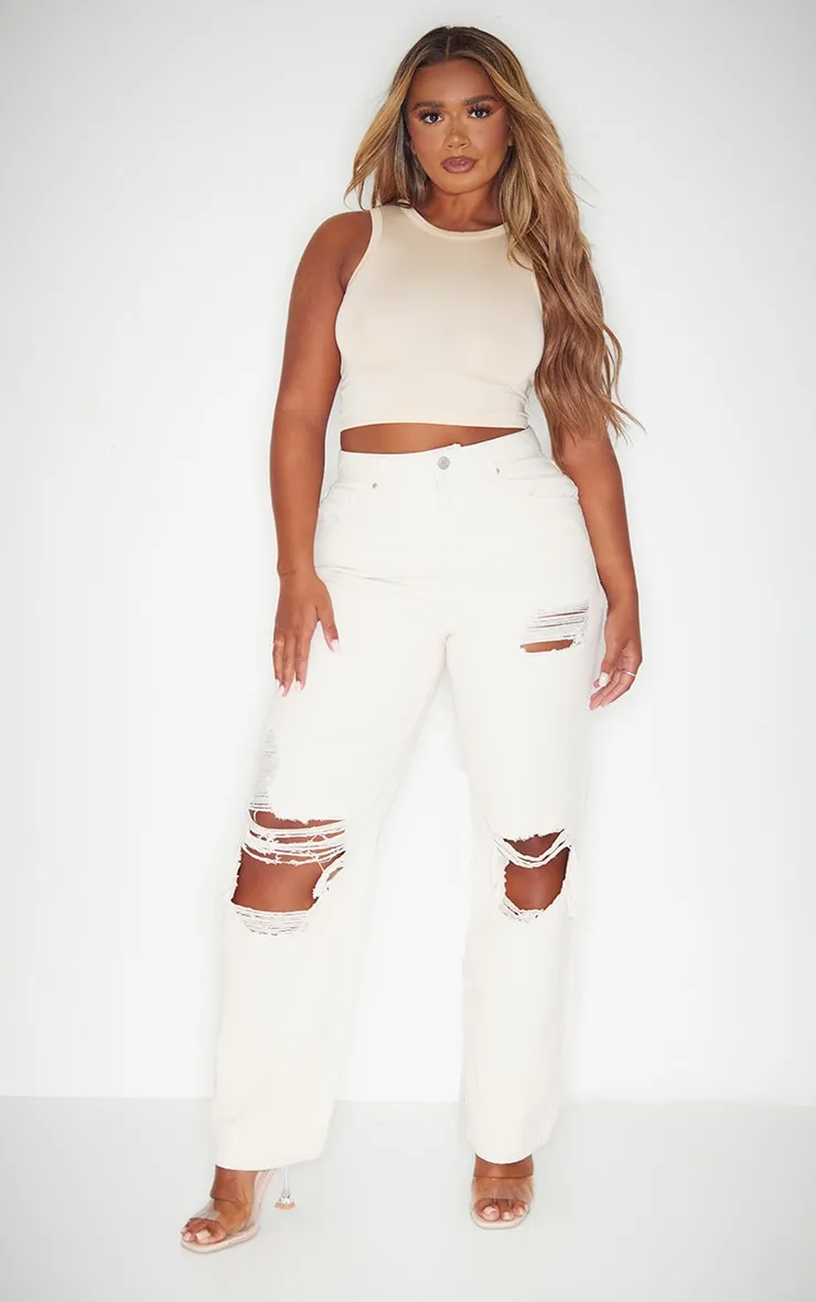PRETTYLITTLETHING Shape Stone Extreme Rip Wide Leg Jeans sold by Pretty Little Thing