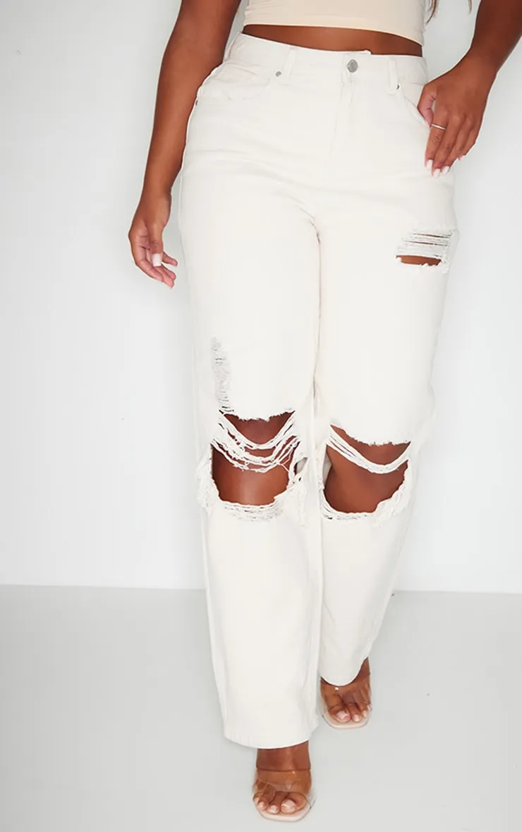 PRETTYLITTLETHING Shape Stone Extreme Rip Wide Leg Jeans sold by Pretty Little Thing product image thumbnail 2