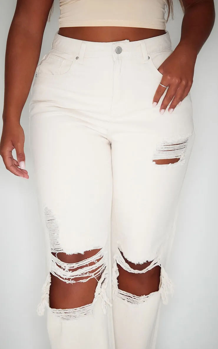 PRETTYLITTLETHING Shape Stone Extreme Rip Wide Leg Jeans sold by Pretty Little Thing product image thumbnail 4