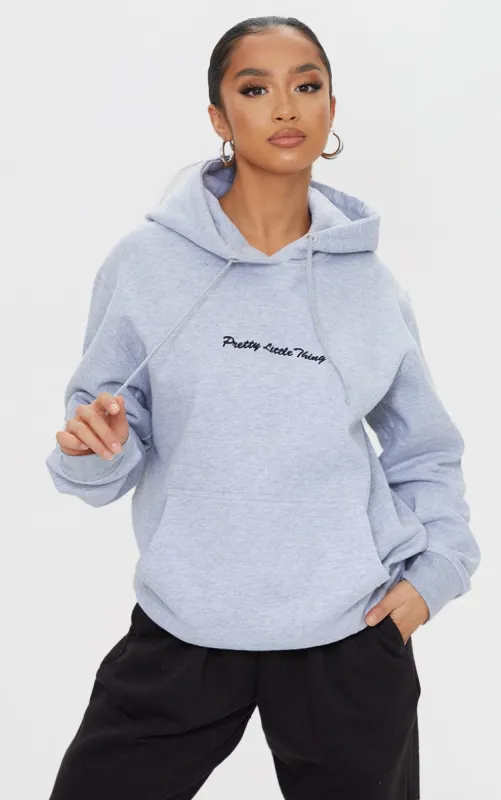 PRETTYLITTLETHING Petite Grey Marl Oversized Embroidered Hoodie sold by Pretty Little Thing