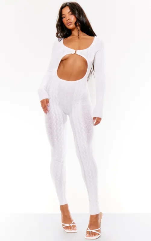 Cream Cable Knit Extreme Cut Out Jumpsuit made by Pretty Little Thing