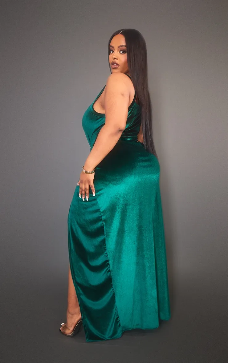 Plus Emerald Green Velvet Side Split Midi Dress sold by Pretty Little Thing product image thumbnail 2