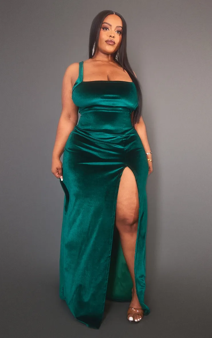 Plus Emerald Green Velvet Side Split Midi Dress sold by Pretty Little Thing product image thumbnail 3