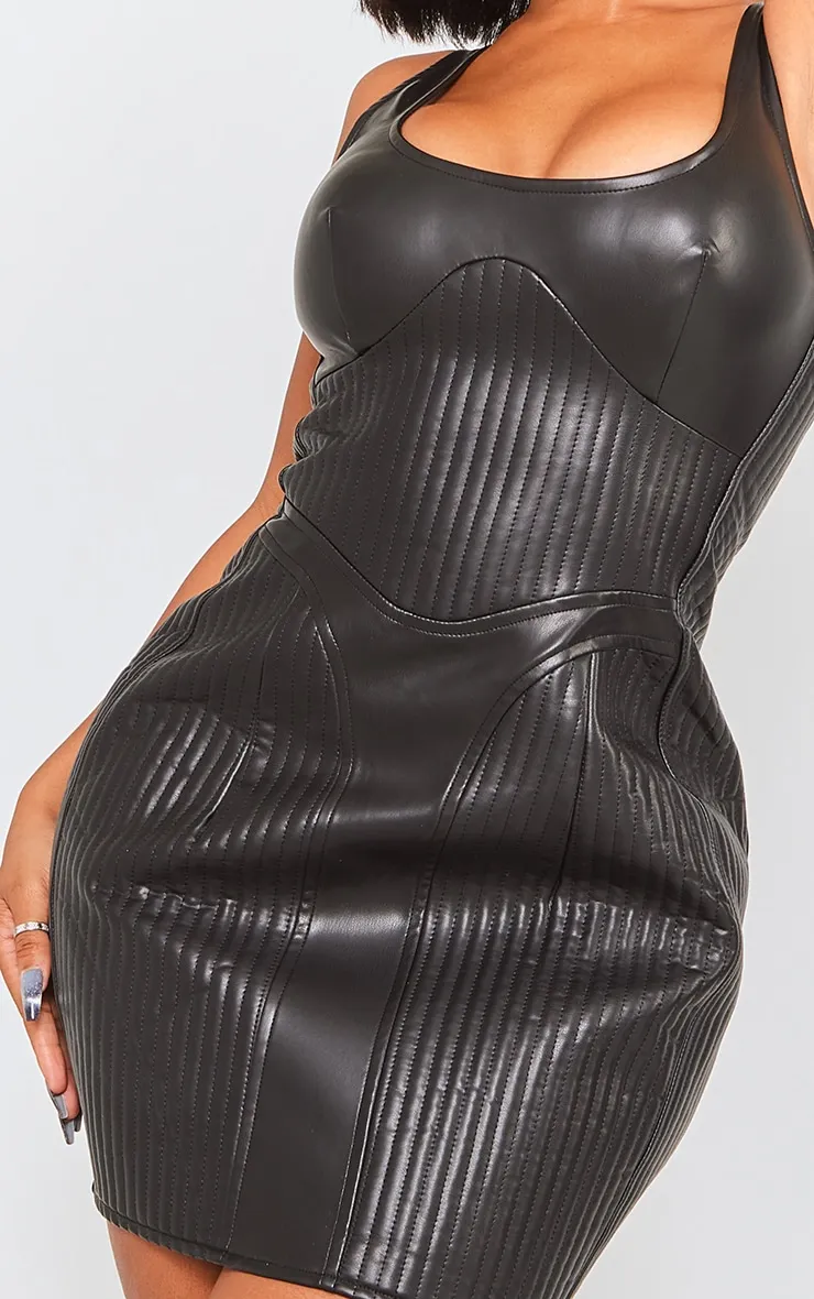 Shape Black Faux Leather Quilted Detail Bodycon Dress sold by Pretty Little Thing product image thumbnail 4