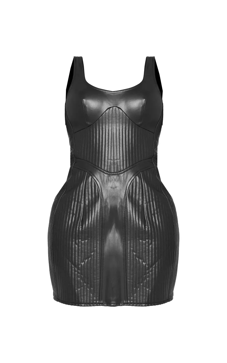 Shape Black Faux Leather Quilted Detail Bodycon Dress sold by Pretty Little Thing product image thumbnail 5