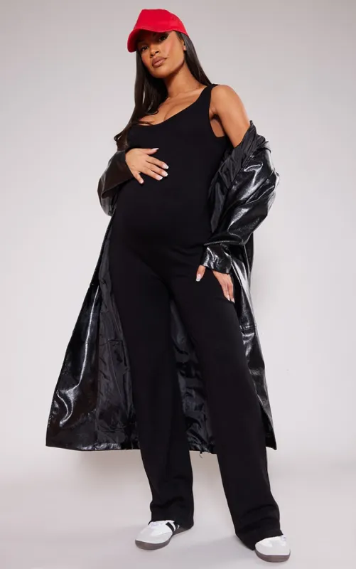 Maternity Black Knitted Square Neck Jumpsuit sold by Pretty Little Thing