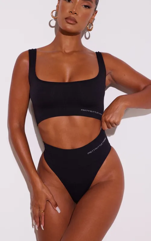 PRETTYLITTLETHING Black Seamless High Waisted Thong sold by Pretty Little Thing