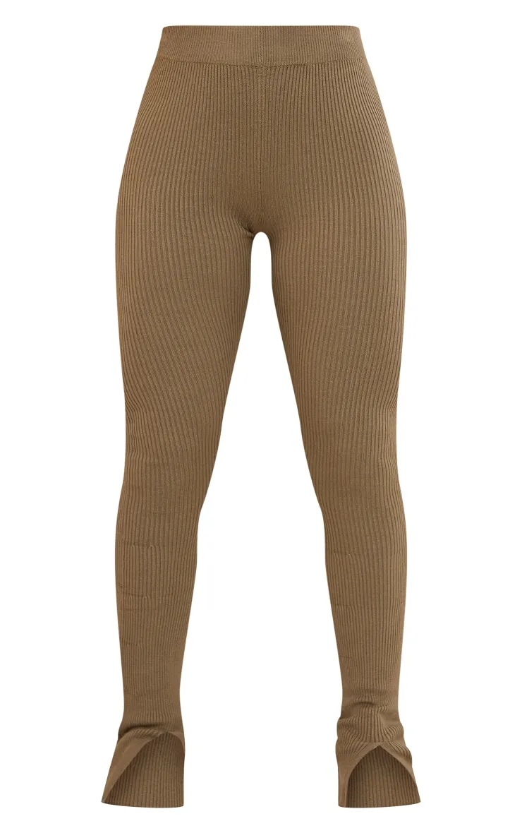 Khaki Knitted Split Hem Flare Trousers sold by Pretty Little Thing product image thumbnail 5