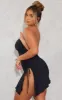 Shape Black Slinky Bandeau Ruched Side Frill Hem Bodycon Dress sold by Pretty Little Thing