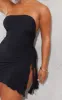 Shape Black Slinky Bandeau Ruched Side Frill Hem Bodycon Dress sold by Pretty Little Thing