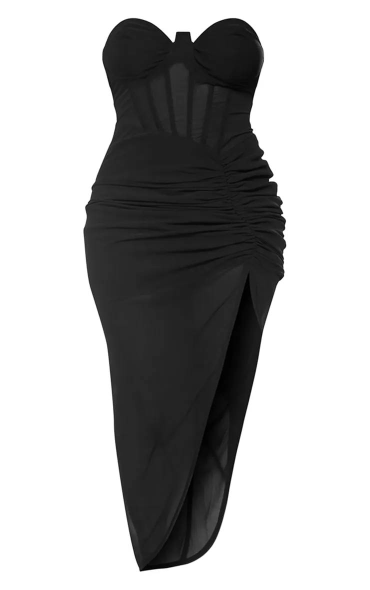 Shape Black Corset Detail Sleeveless Ruched Midi Dress sold by Pretty Little Thing product image thumbnail 5