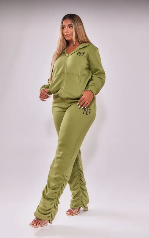 PRETTYLITTLETHING Shape Khaki Embroidered Ruched Leg Joggers sold by Pretty Little Thing