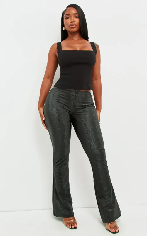 Shape Black Croc Print Faux Leather Straight Leg Trousers sold by Pretty Little Thing