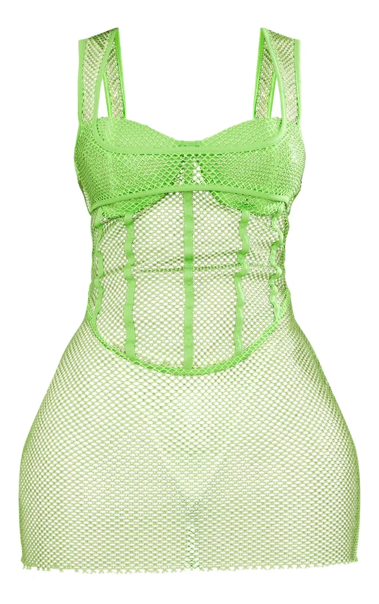 Shape Lime Glitter Fishnet Cup Detail Bodycon Dress sold by Pretty Little Thing product image thumbnail 5