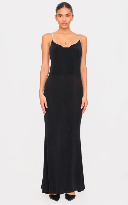 Black Slinky Diamante Strap Cowl Back Maxi Dress sold by Pretty Little Thing