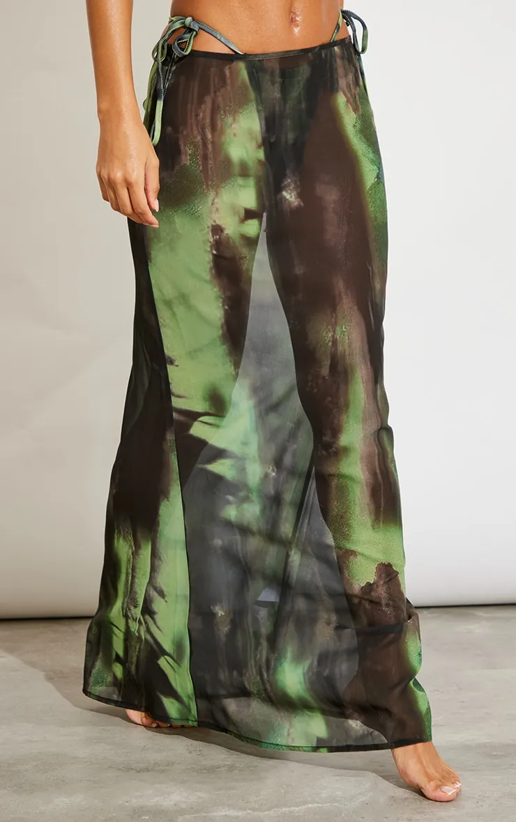 Green Grunge Print Mesh Fishtail Maxi Skirt sold by Pretty Little Thing product image thumbnail 2