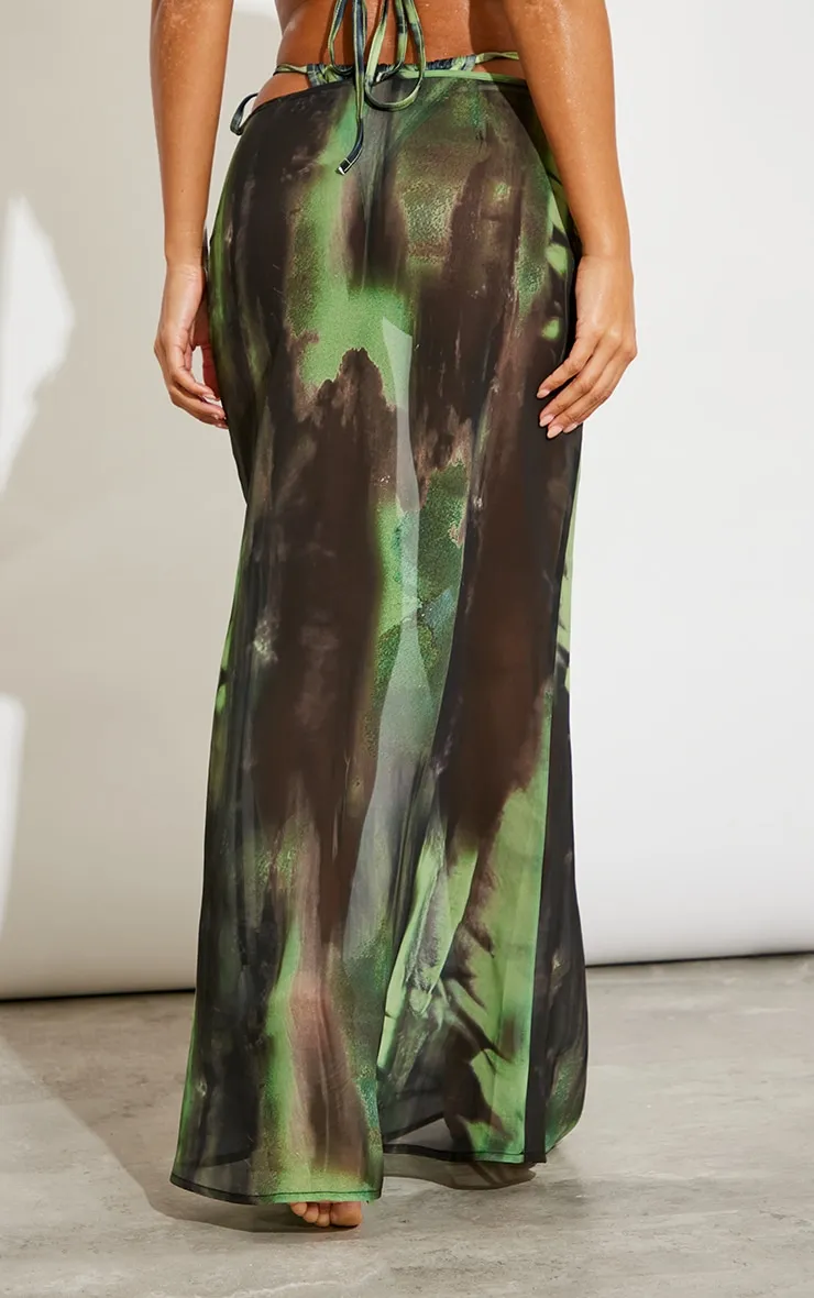 Green Grunge Print Mesh Fishtail Maxi Skirt sold by Pretty Little Thing product image thumbnail 3