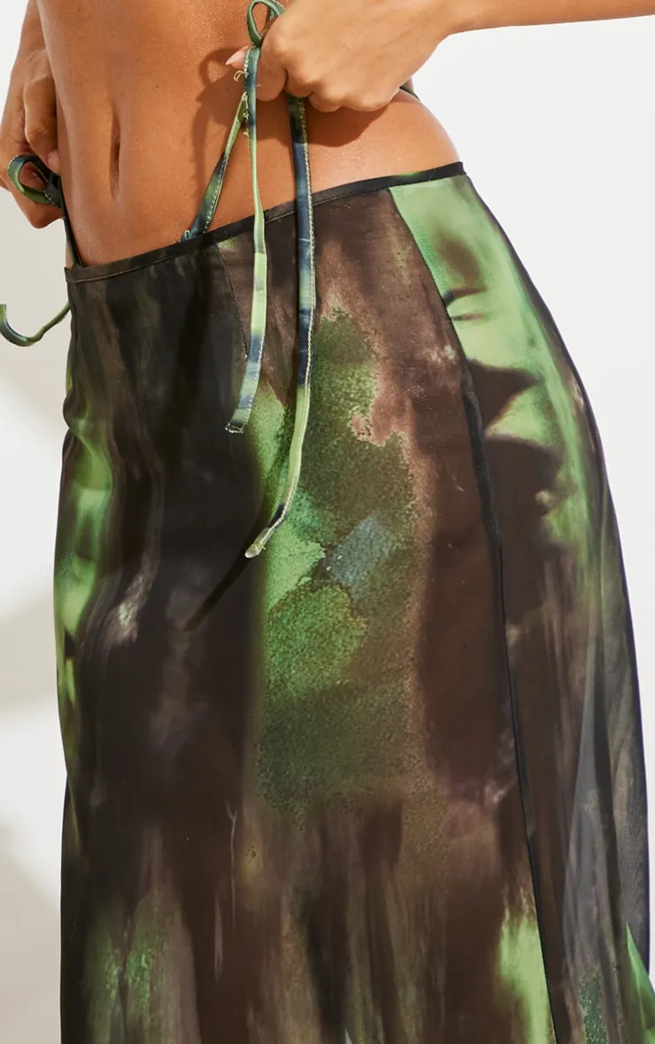Green Grunge Print Mesh Fishtail Maxi Skirt sold by Pretty Little Thing product image thumbnail 4