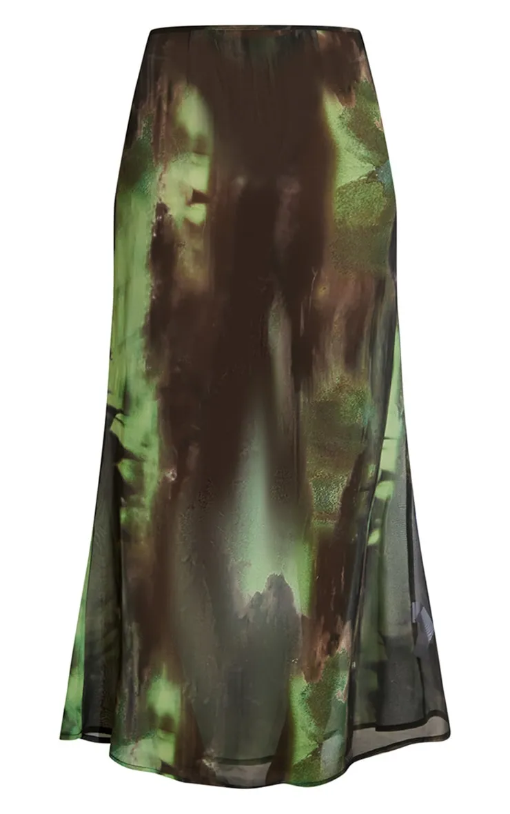 Green Grunge Print Mesh Fishtail Maxi Skirt sold by Pretty Little Thing product image thumbnail 5