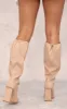 Beige Wide Fit PU Square Toe Knee High Block Heel Toggle Boots sold by Pretty Little Thing
