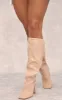 Beige Wide Fit PU Square Toe Knee High Block Heel Toggle Boots sold by Pretty Little Thing