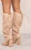 Beige Wide Fit PU Square Toe Knee High Block Heel Toggle Boots sold by Pretty Little Thing