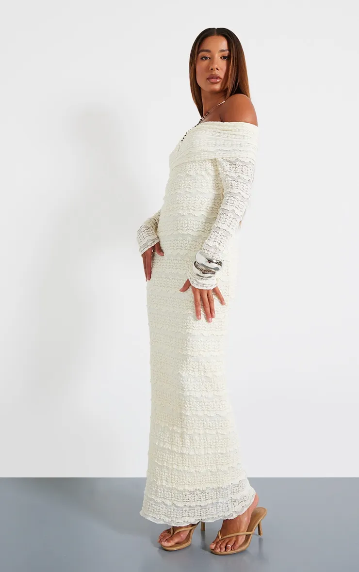 White Textured Bardot Maxi Dress sold by Pretty Little Thing product image thumbnail 3