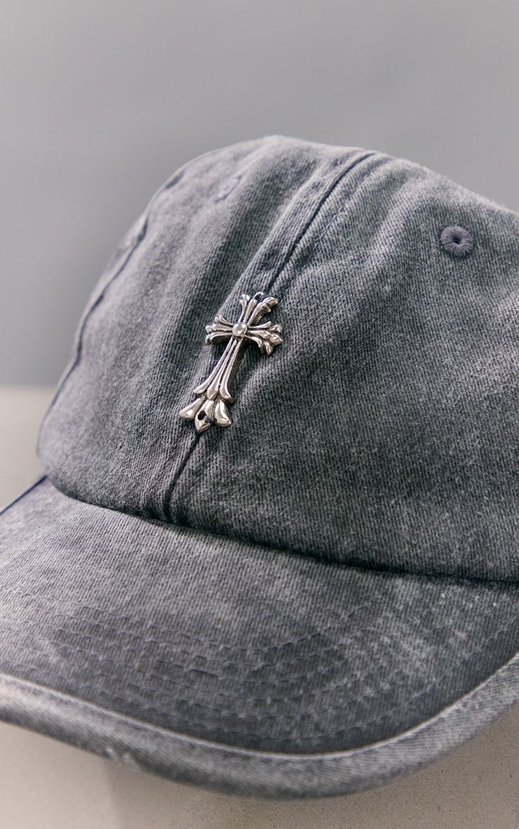 Black Distressed Wash Cross Cap sold by Pretty Little Thing product image thumbnail 3