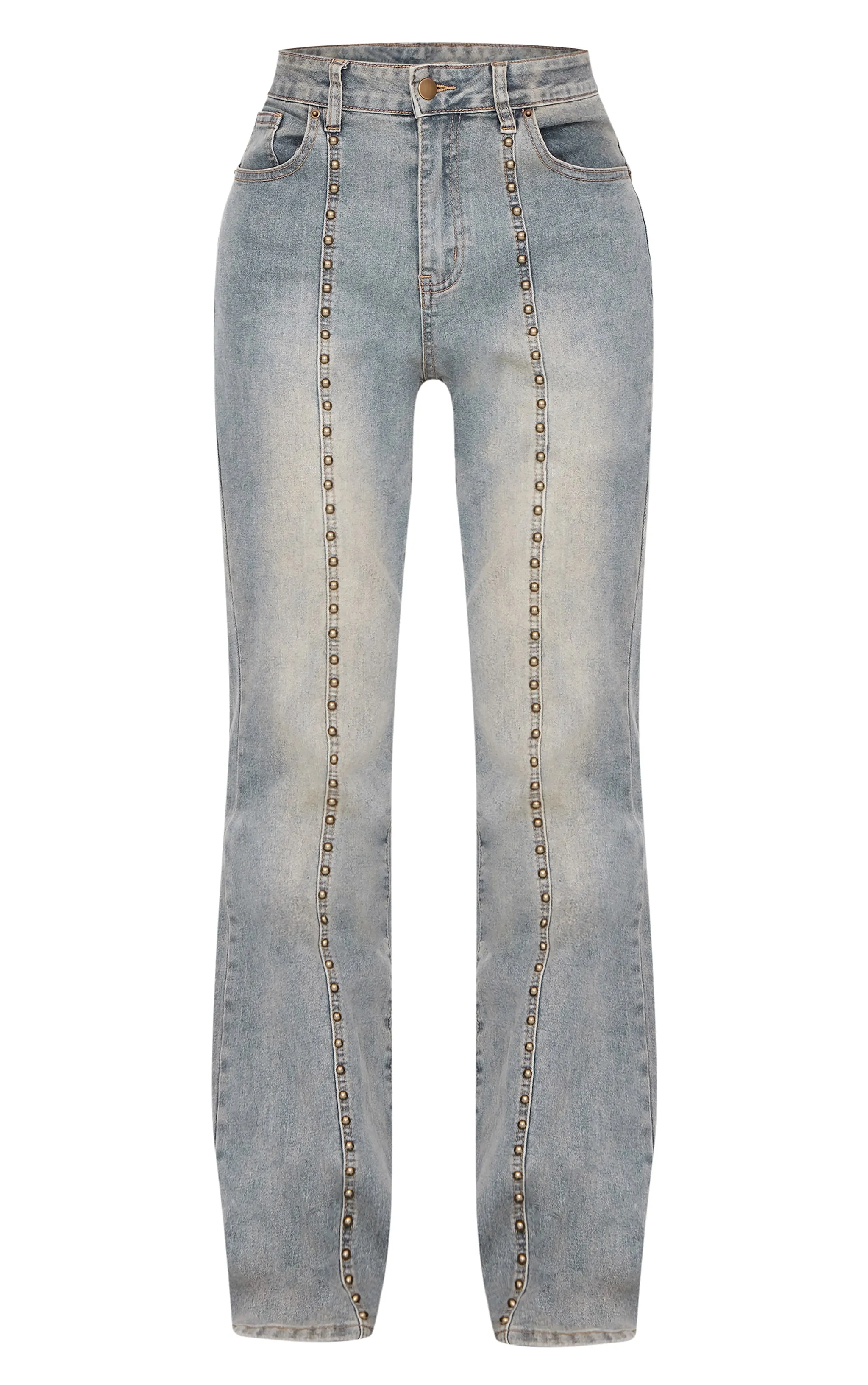 Vintage Washed Front Seam Studded Flared Jeans sold by Pretty Little Thing product image thumbnail 5