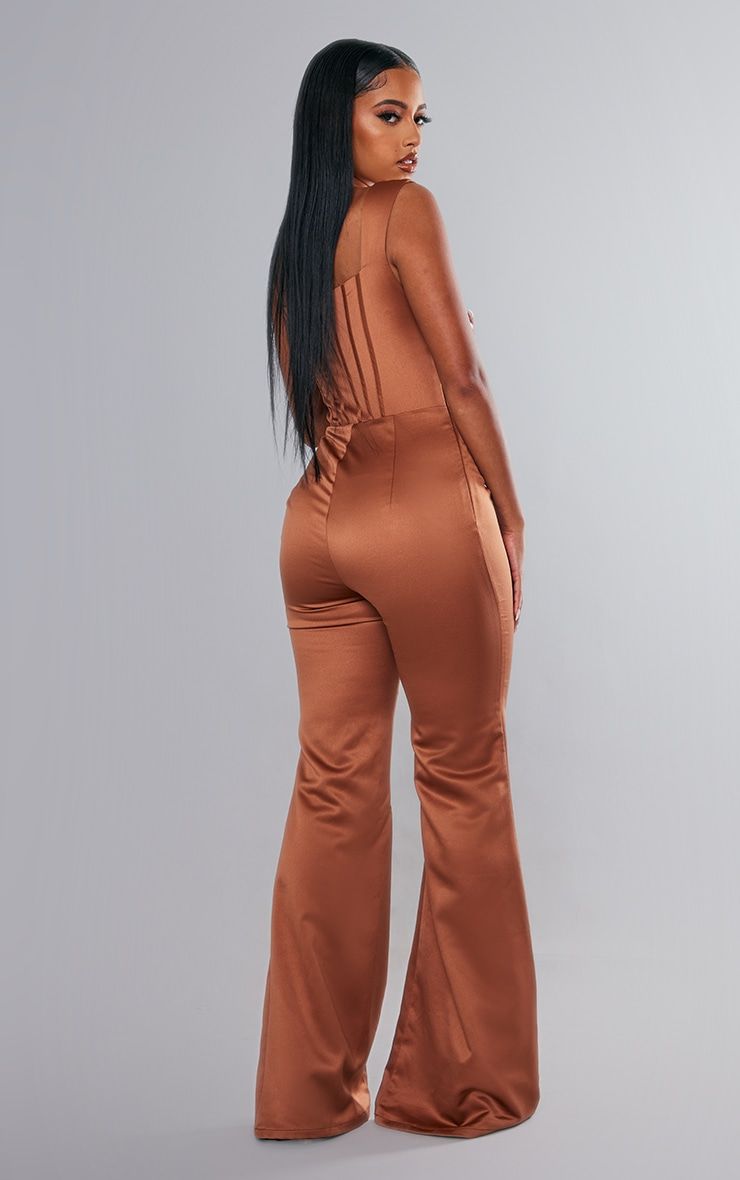 Rust Satin Lace Up Boned Strappy Wide Leg Jumpsuit sold by Pretty Little Thing product image thumbnail 2