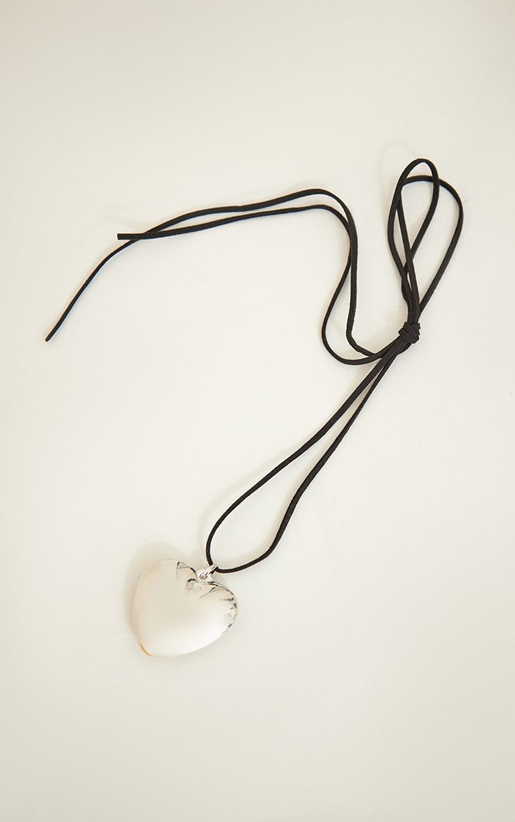 Silver Puff Heart Tie String Choker Necklace sold by Pretty Little Thing product image thumbnail 3