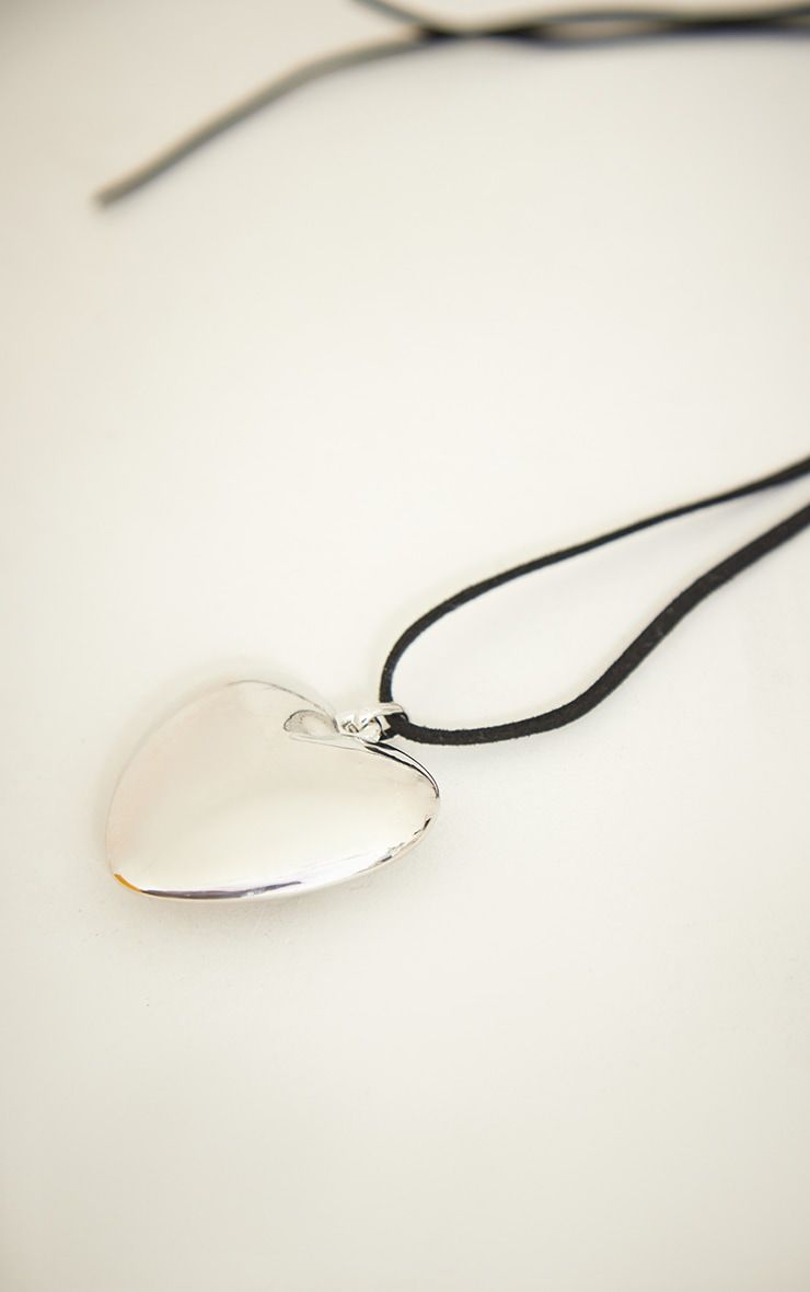 Silver Puff Heart Tie String Choker Necklace sold by Pretty Little Thing product image thumbnail 4