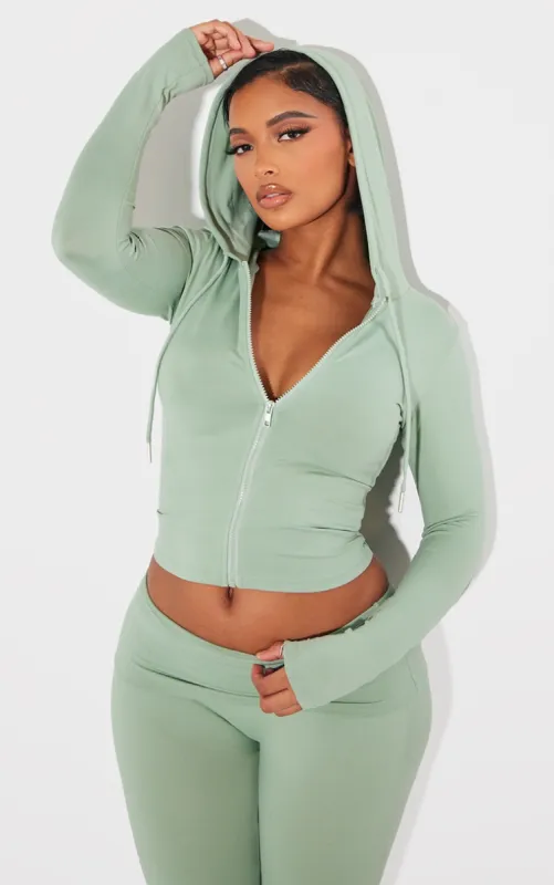 Shape Sage Green Sculpted Zip Through Hoodie sold by Pretty Little Thing