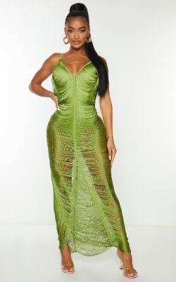 Shape Olive Fringe Detail Midaxi Dress sold by Pretty Little Thing