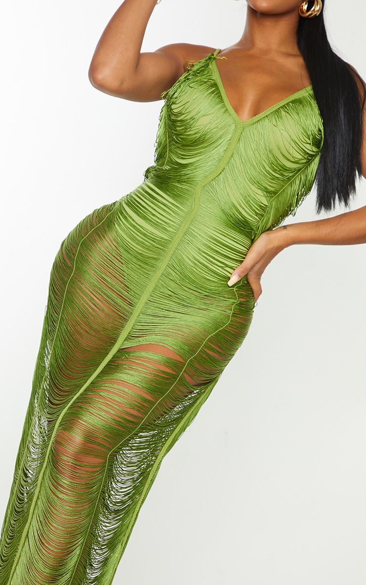 Shape Olive Fringe Detail Midaxi Dress sold by Pretty Little Thing product image thumbnail 4