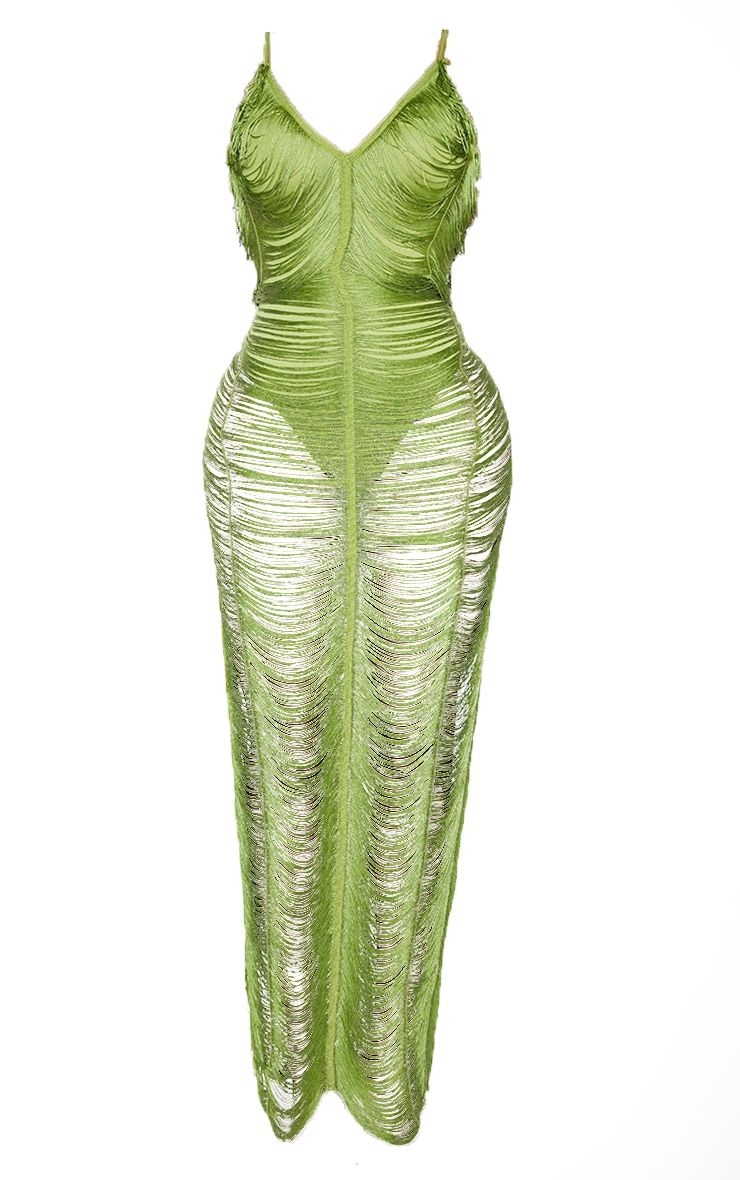 Shape Olive Fringe Detail Midaxi Dress sold by Pretty Little Thing product image thumbnail 5